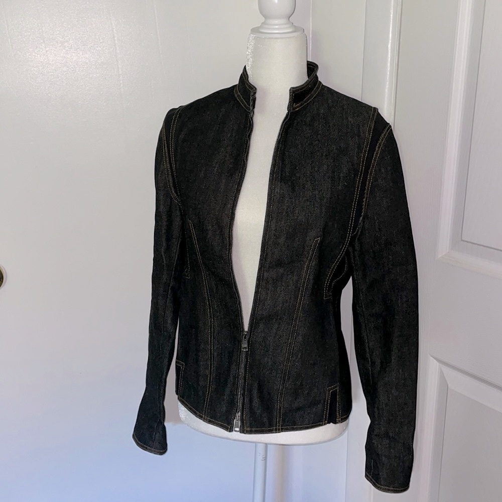 Gucci Black Denim Jean Jacket with Contrast Stitching